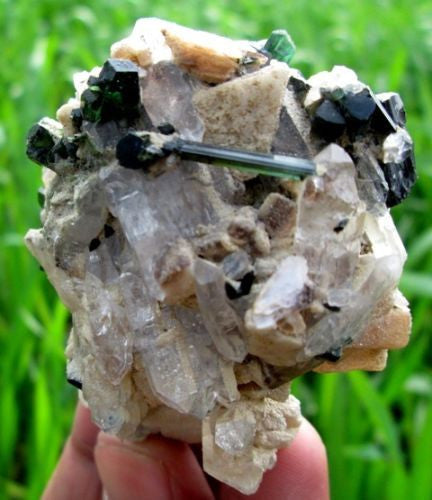 Wow Fantastic Green Tourmaline Crystal Specimen With Quartz or Micca